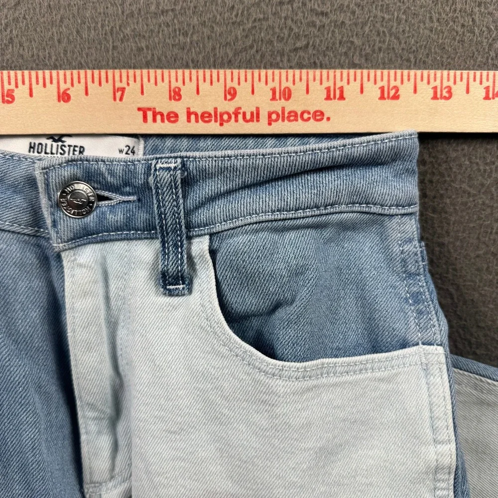 Hollister Curvy High Rise Mom Jeans Womens 0R W24 Colorblock Patchwork Raw Hem